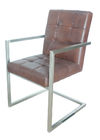 Living Room Armrest Stainless Dining Chair Brown Shell Brushed Legs