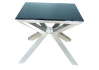 Stainless Stylish Corner Table , Square Black Painted Dining Table Brushed Legs