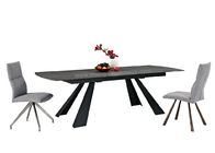 Stone Coated Tempered Glass Extension Dining Table Stylish Black For 12 Seats