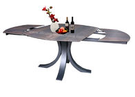 Elegant Ceramic Top Dining Table Wood Grain Textured Top Black Leg