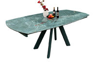 Textured Green Glossy Ceramic Top Dining Table Tempered Glass Breezing Rotating