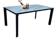 Rectangular Fixed Dining Table Tempered Glass Topped With High Glossy Ceramic
