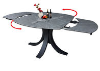 Horsebelly Extension Dining Room Table Tempered Glass With Grey Textured Top
