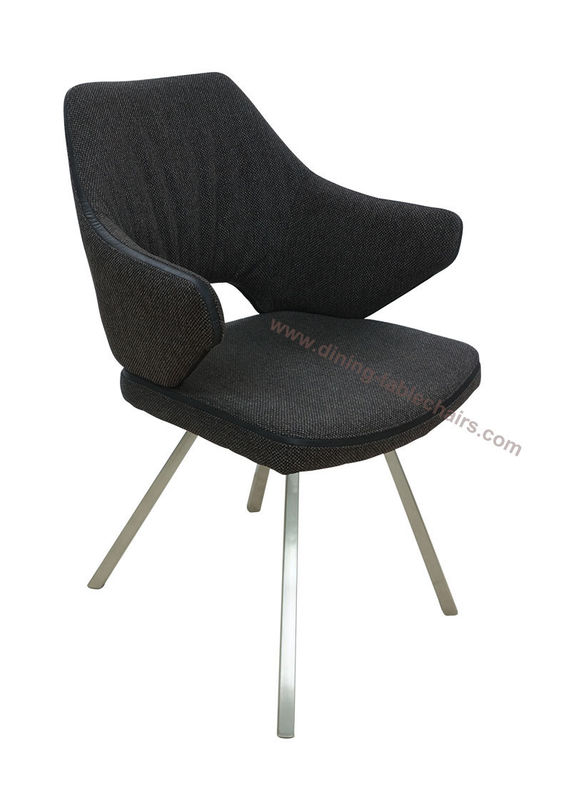 Fabric Upholstered Stainless Steel Dining Chairs Stylish Brushed Coned Legs