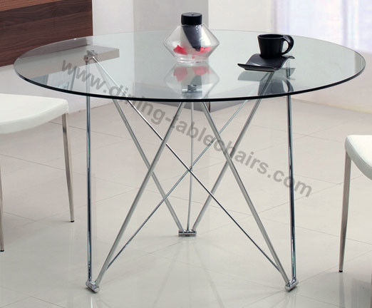 Round Chrome Fixed Dining Table , Clear Dia 1.2 Meter Living Room Table