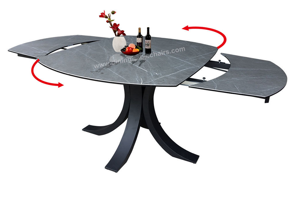 2.1 Meter Horsebelly Modern Extension Table Black Stylish Legs Ceramic Table Top