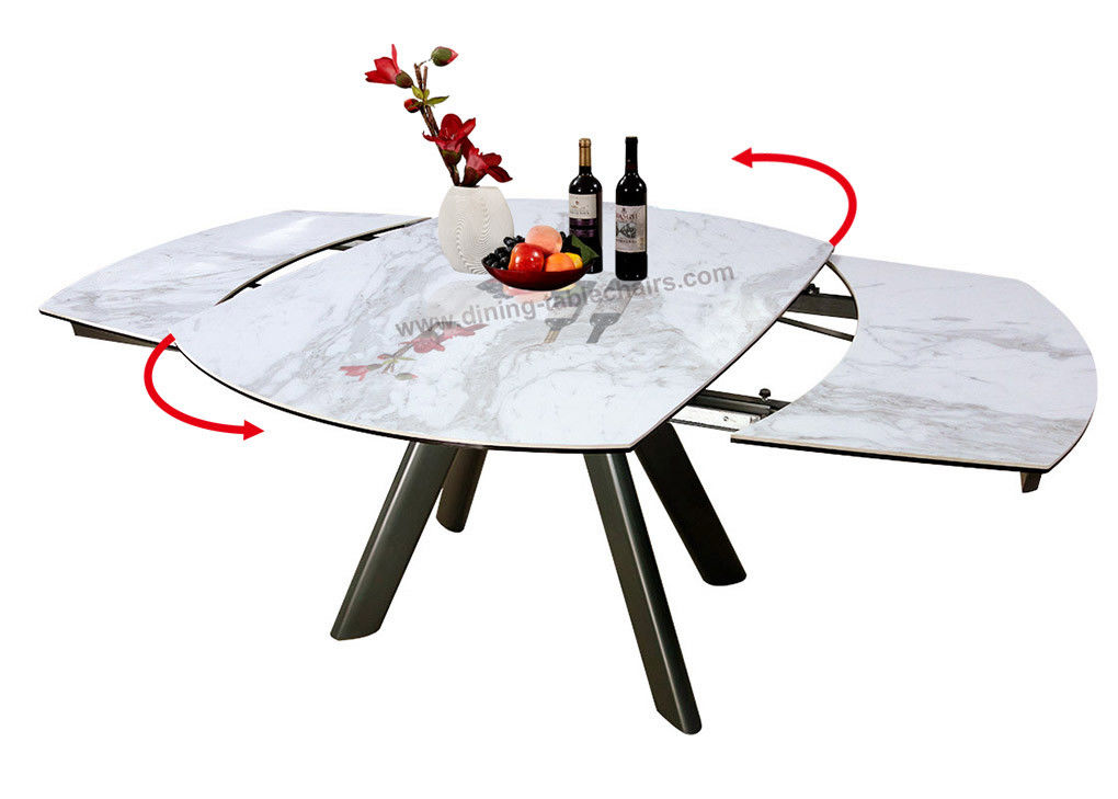 1.9 Meter Ceramic Top Dining Table , Horsebelly Glass Extension Dining Table