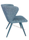 Blue Fabric Upholstered Dining Chairs Heavy Duty Steel Legs Wear Proof Fabric