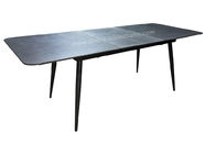 Tempered Glass Stone Look Dining Table Extension Type Grey Top Moka Leg