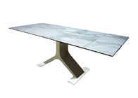 Rectangle Extension Dining Table White Textured Top Stainless Base