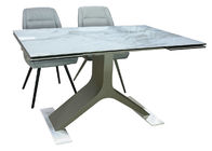 Rectangle Extension Dining Table White Textured Top Stainless Base