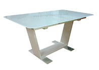White Painted Tempered Glass Dining Table 2.2 Meter Stainless Base