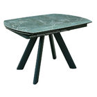Textured Green Glossy Ceramic Top Dining Table Tempered Glass Breezing Rotating