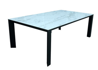 Rectangular Fixed Dining Table Tempered Glass Topped With High Glossy Ceramic