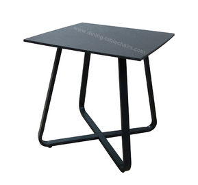 Stone Finished Stylish Corner Table Tempered Glass Black Leg Powdered Coating