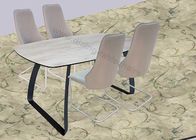 HPL Laminated Fixed Dining Table Horsebelly 1.6 Meter Stylish Legs 8 Seats