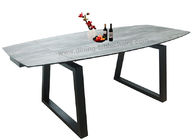 Contemporary HPL Dining Table , Tempered Glass Horsebelly Extension Dining Table
