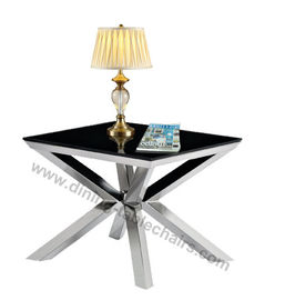 Stainless Stylish Corner Table , Square Black Painted Dining Table Brushed Legs