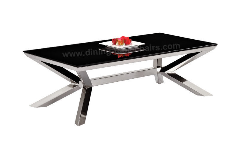 Rectangle Fixed Dining Table , Stainless Steel Black Painted Dining Table