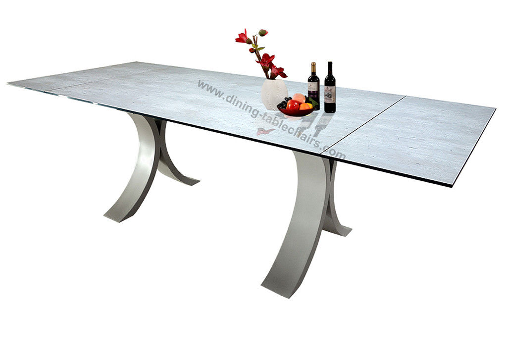 HPL Laminated Tempered Glass Extendable Dining Table Laser Cutted