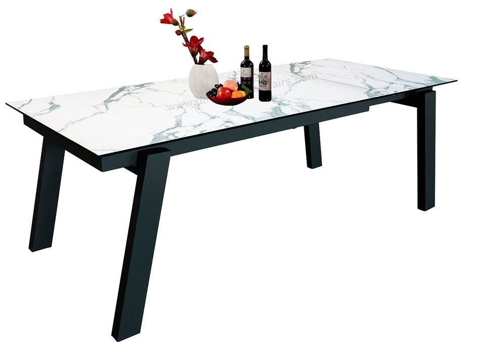 Elegant Rectangle White Extension Table HPL White Extured Top 2.2 Meter