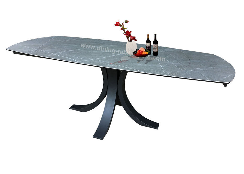 Horsebelly Extension Dining Room Table Tempered Glass With Grey Textured Top